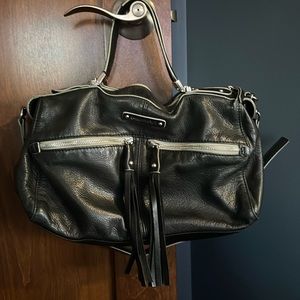B. makowsky black leather hobo tassel purse large